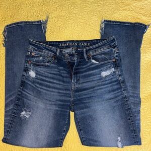 American Eagle Outfitters Men's Blue Distressed Straight Jeans